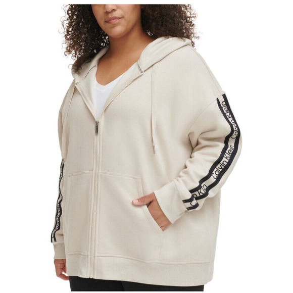 NEW Calvin Klein Plus Size Hoodie Full ZIp Sweatshirt Tan Womens Size 2X - Picture 1 of 6